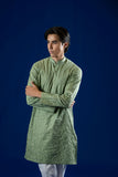 Green Self-Embroidered Cotton Kurta Pajama (2-Piece) - Image 4