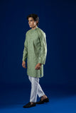 Green Self-Embroidered Cotton Kurta Pajama (2-Piece) - Image 5