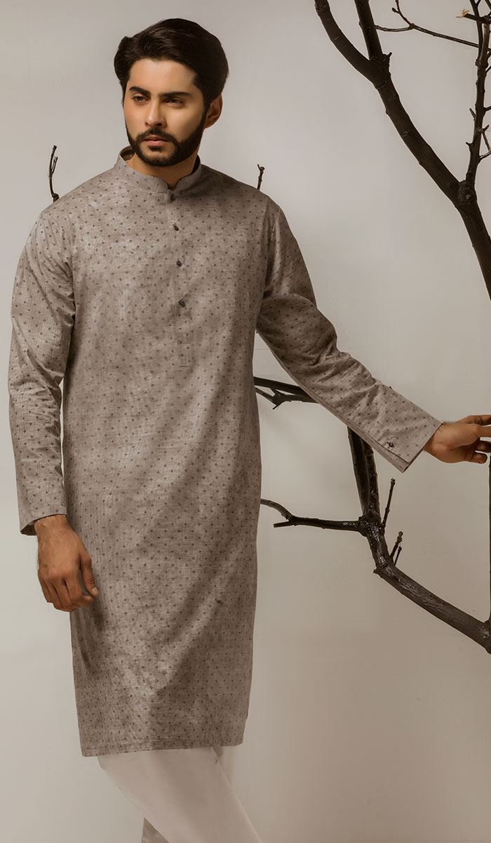 Sage Green Geometric Weave Cotton Kurta (2-Piece) - Image 1