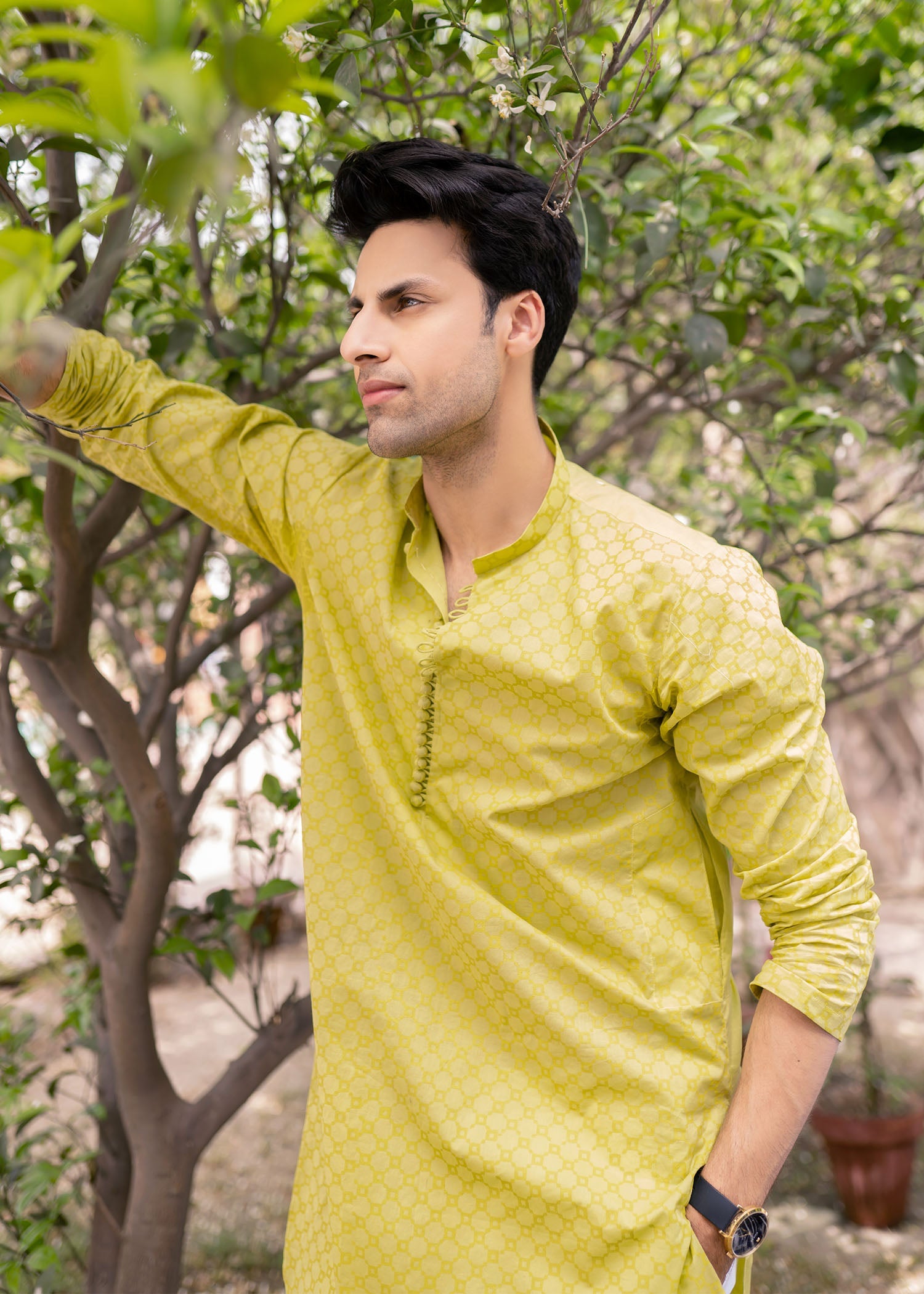 Lime Printed Cotton Kurta Set (2-Piece) - Image 1