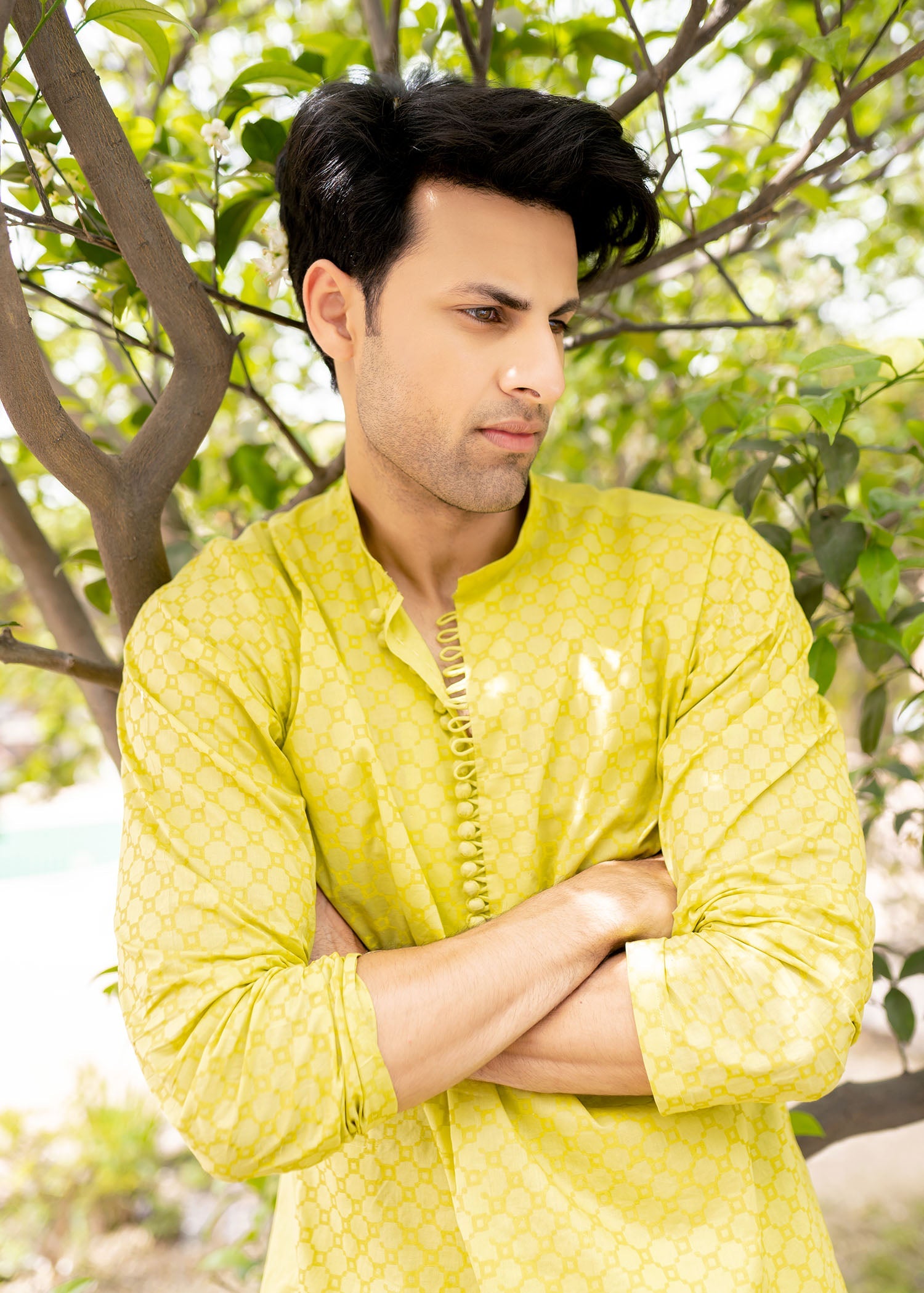 Lime Printed Cotton Kurta Set (2-Piece) - Image 2