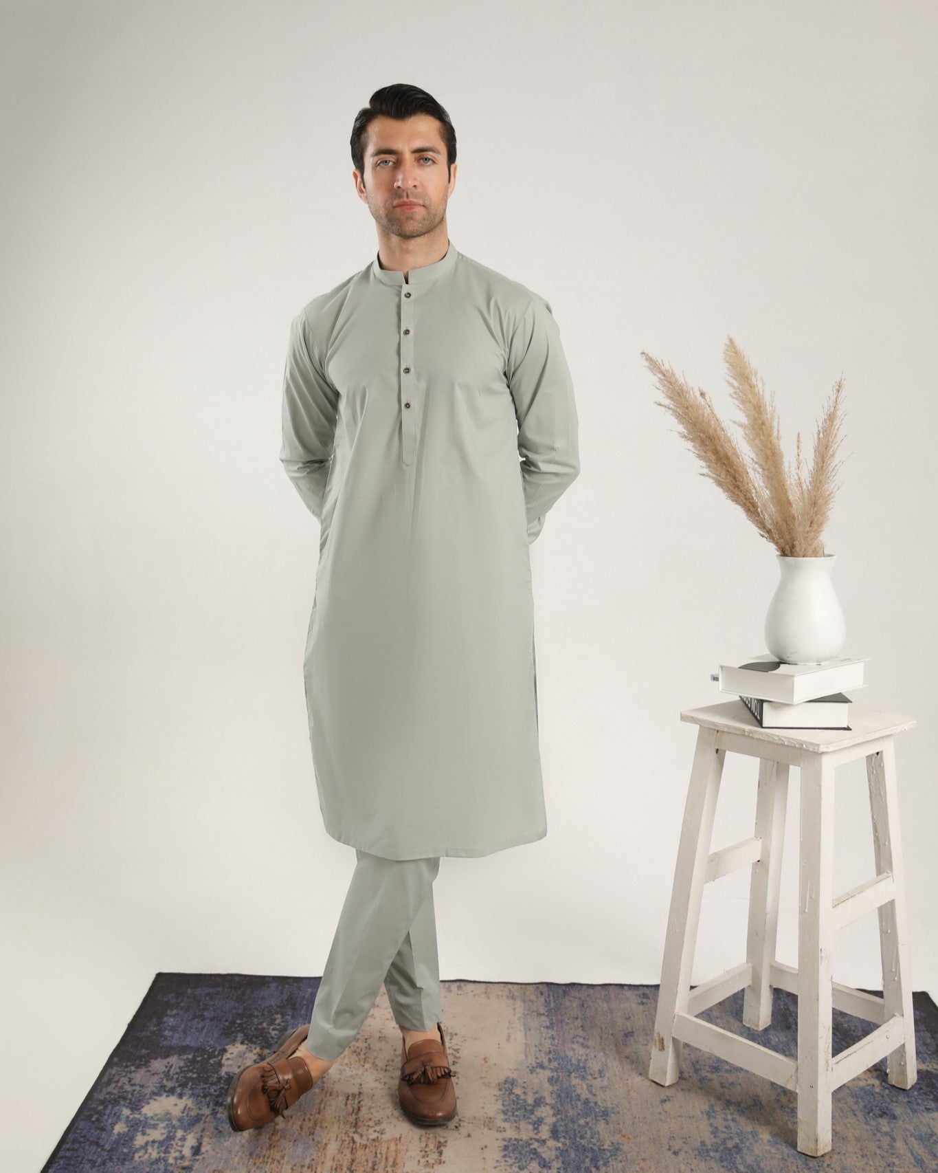 Light Mint Cotton Kurta Trouser Set (2-Piece) - Image 2