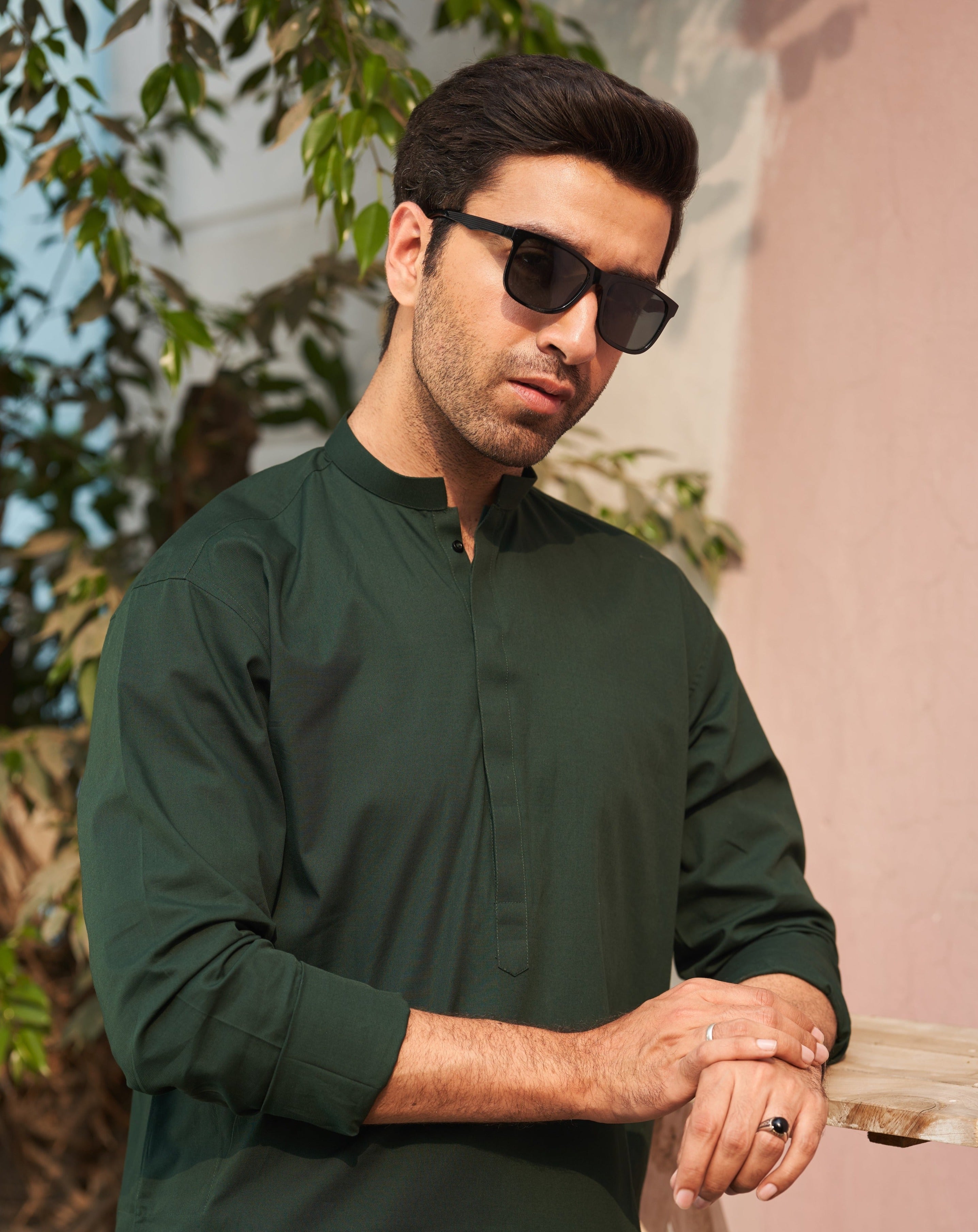Pine Green Cotton Kurta Trouser Set (2-Piece) - Image 4