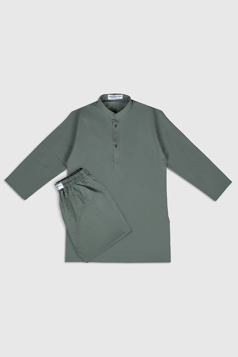 Army Green Cotton Kurta Pajama Set (2-Piece) - Image 1
