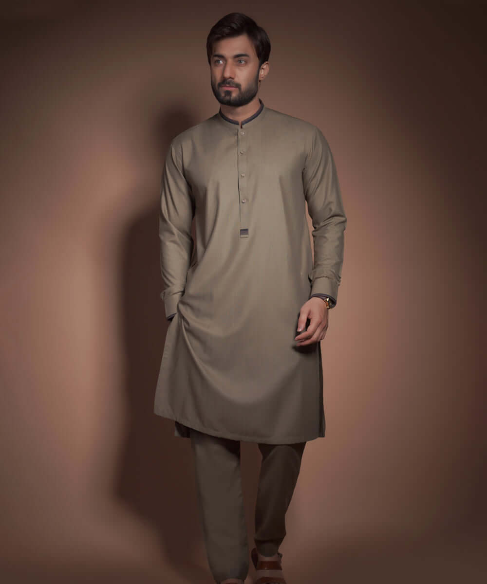 Olive Green Textured Cotton-Viscose Kurta Pajama (2-Piece) - Image 1