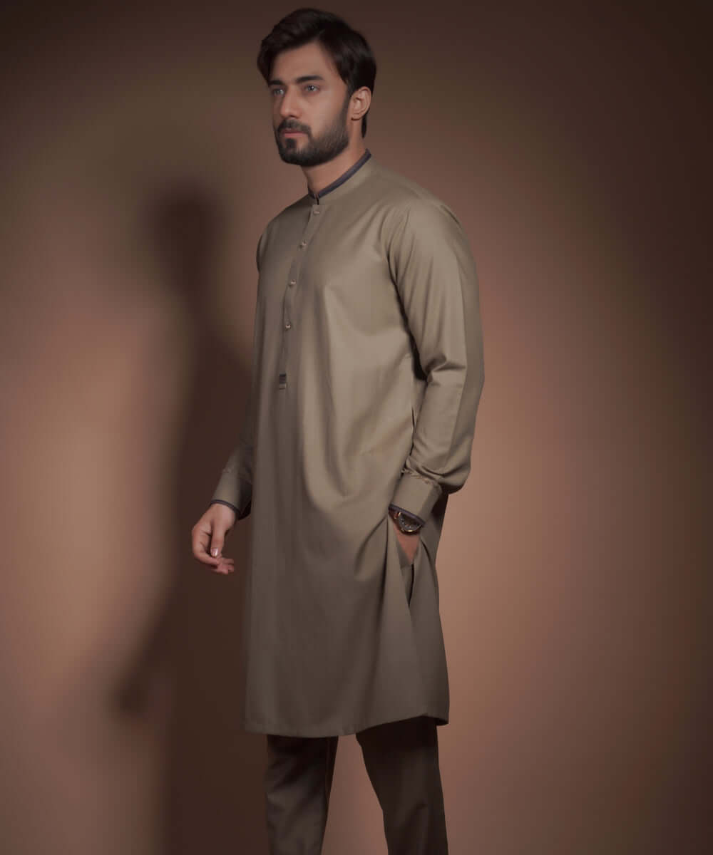 Olive Green Textured Cotton-Viscose Kurta Pajama (2-Piece) - Image 4