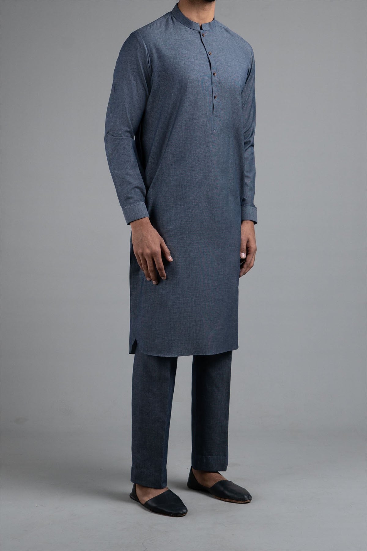 Blue-Green Dobby Cotton Kurta Pajama (2-Piece) - Image 1