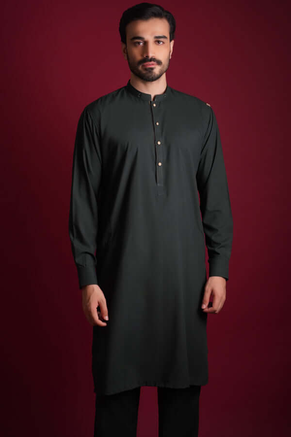 Deep Emerald Green IronEZ Kurta Pajama (2-Piece) - Image 2