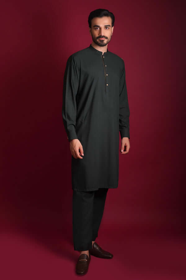 Deep Emerald Green IronEZ Kurta Pajama (2-Piece) - Image 3