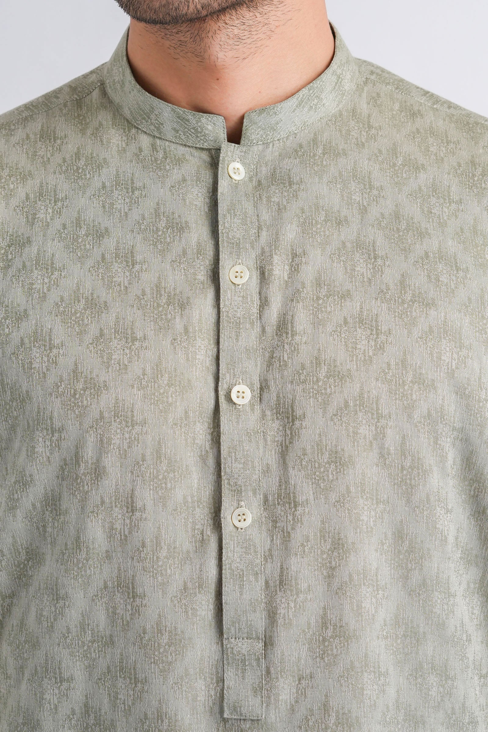 Green Jacquard Kurta Trouser Set (2-Piece) - Image 2