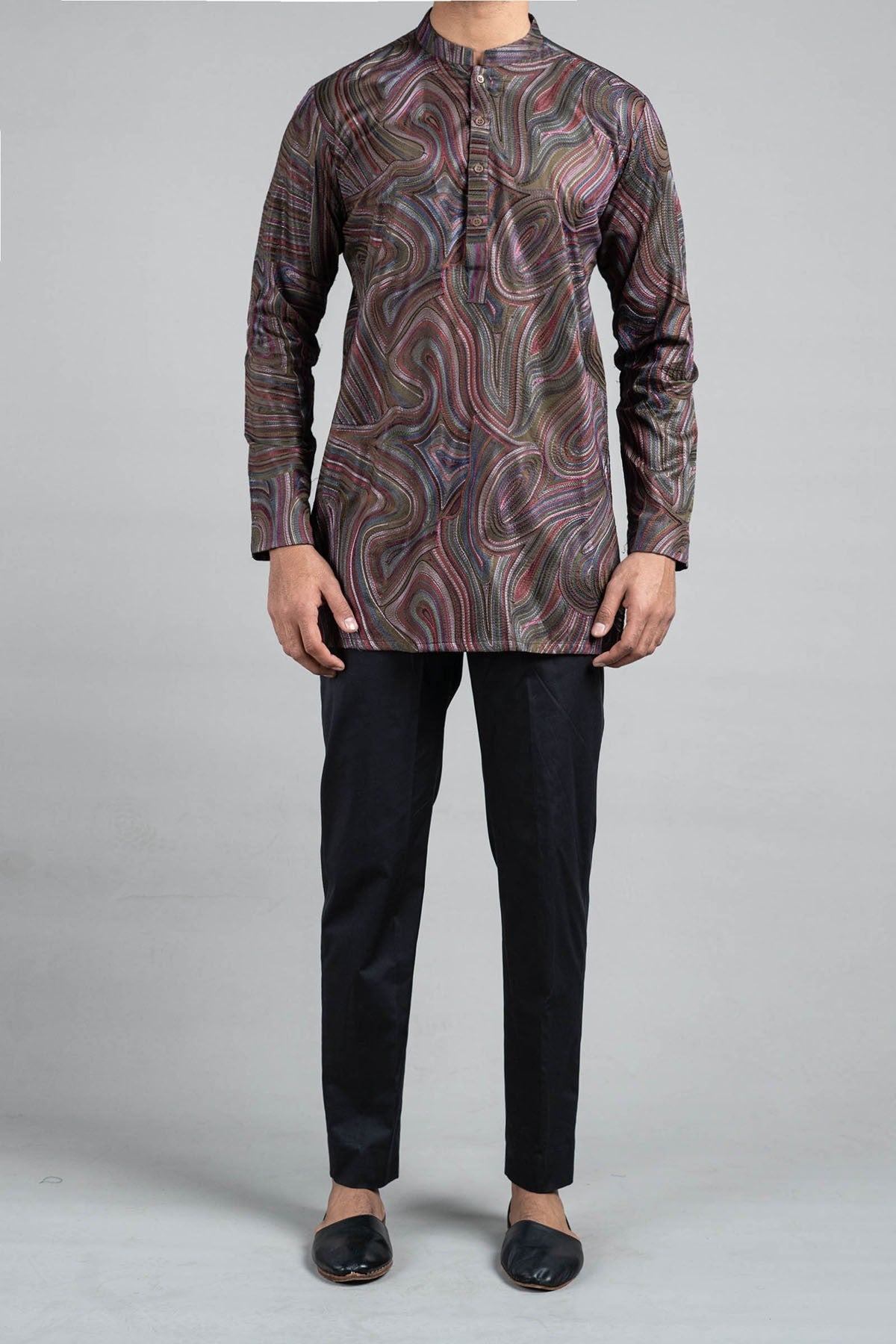 Olive Green Jacquard Kurta Pajama (2-Piece) - Image 2