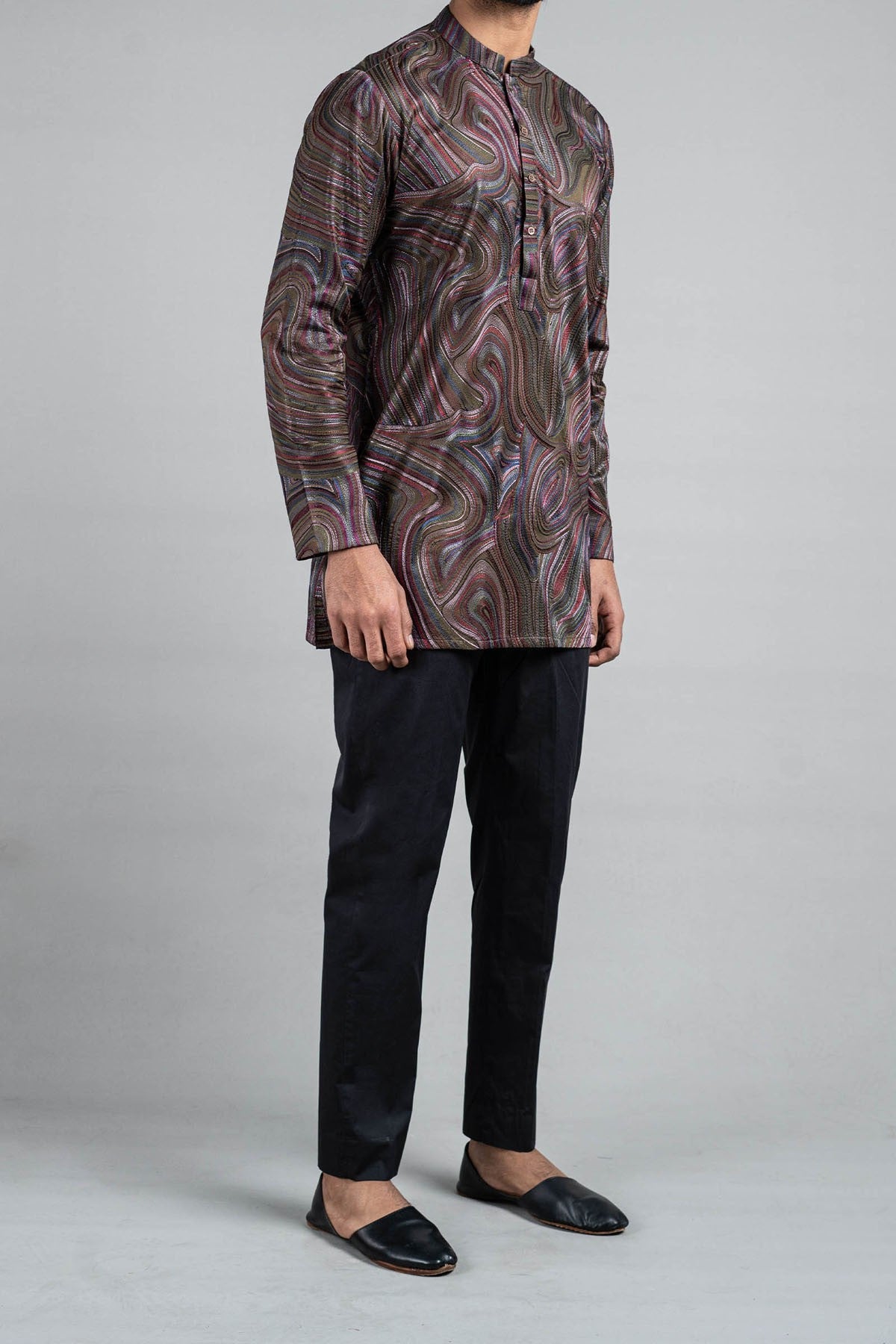 Olive Green Jacquard Kurta Pajama (2-Piece) - Image 3