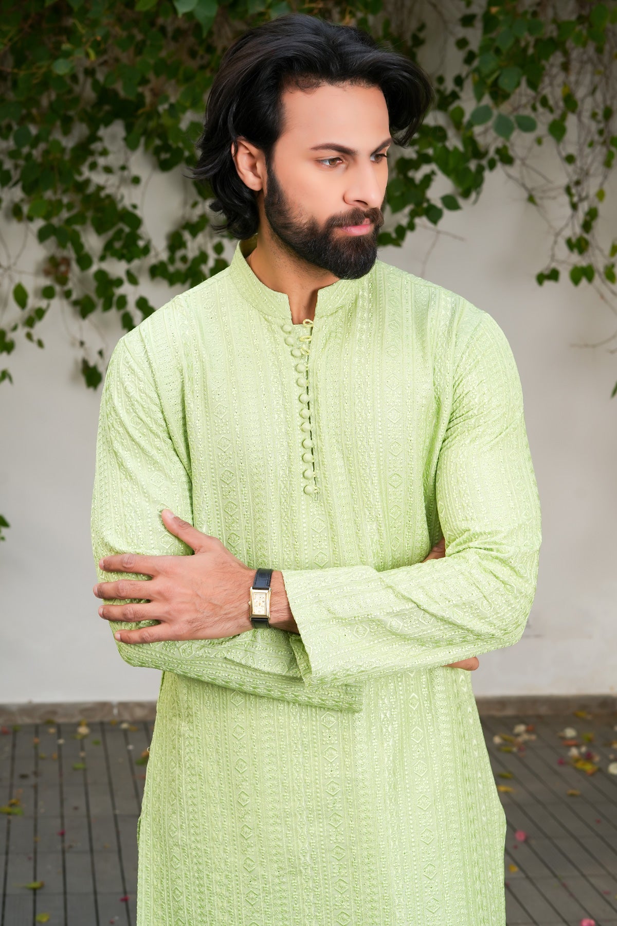 Pistachio Woven Masoori Kurta Pajama (2-Piece) - Image 2