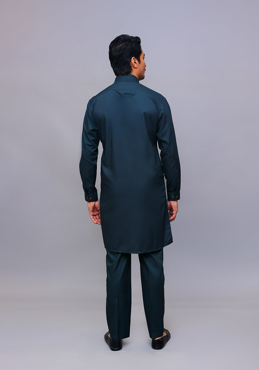 Deep Green Poly Viscose Slim Fit Kurta Pajama (2-Piece) - Image 4
