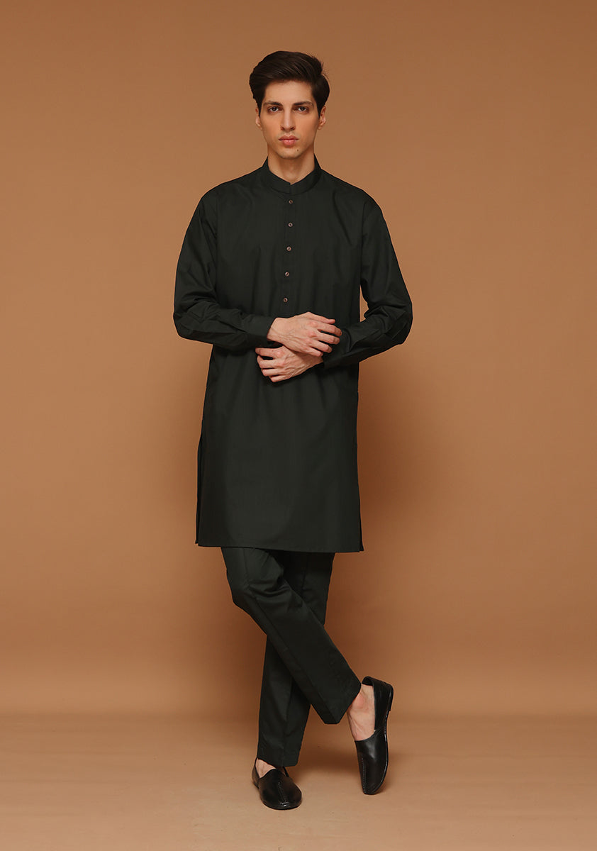 Rosin Green Poly Viscose Slim Fit Kurta Pajama (2-Piece) - Image 1