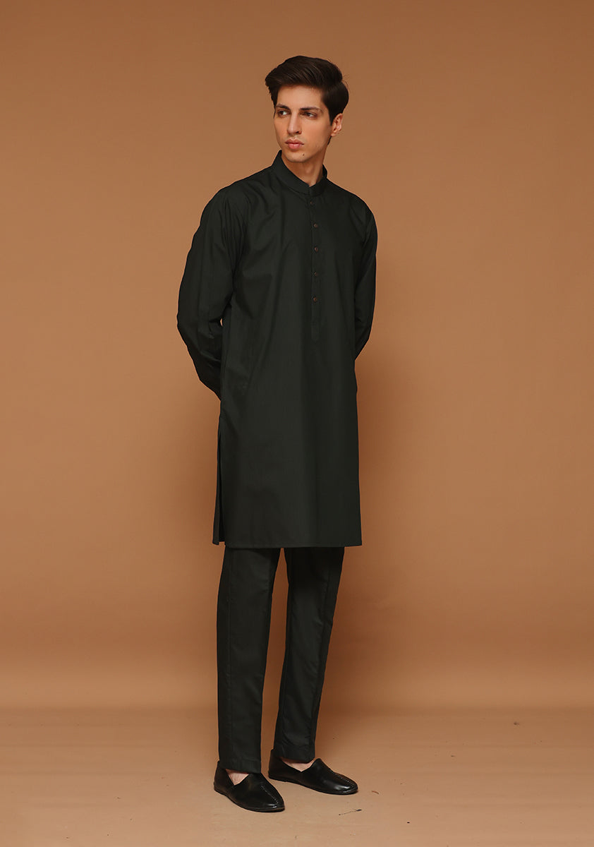 Rosin Green Poly Viscose Slim Fit Kurta Pajama (2-Piece) - Image 2