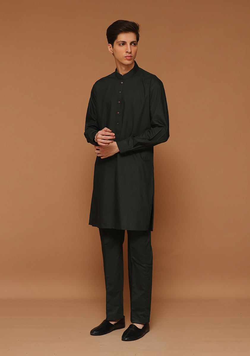 Rosin Green Poly Viscose Slim Fit Kurta Pajama (2-Piece) - Image 3