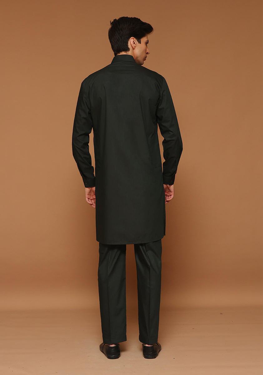 Rosin Green Poly Viscose Slim Fit Kurta Pajama (2-Piece) - Image 4