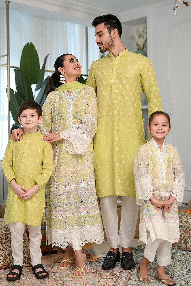 Apple Green Schiffli Cotton Embroidered Kurta Pajama (2-Piece) - Image 5