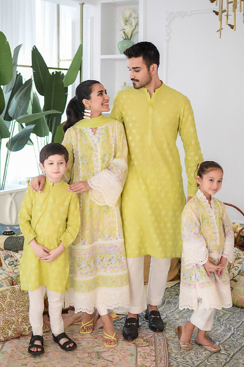 Apple Green Schiffli Cotton Embroidered Kurta Pajama (2-Piece) - Image 6