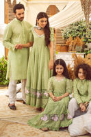 Mint Green Schiffli Cotton Kurta Pajama (2-Piece) - Image 3