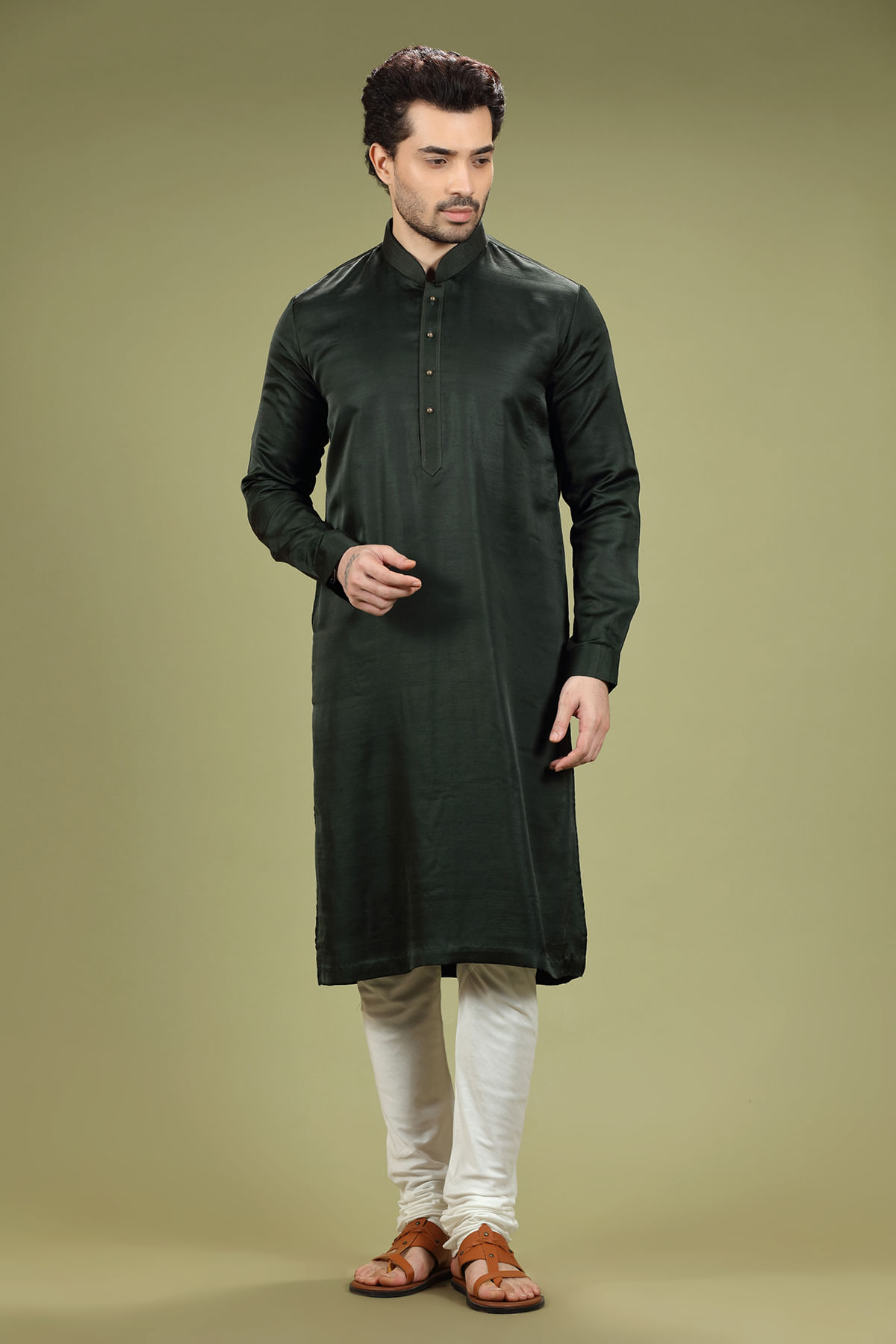 Forest Green Silk Kurta Pajama (2-Piece) - Image 1