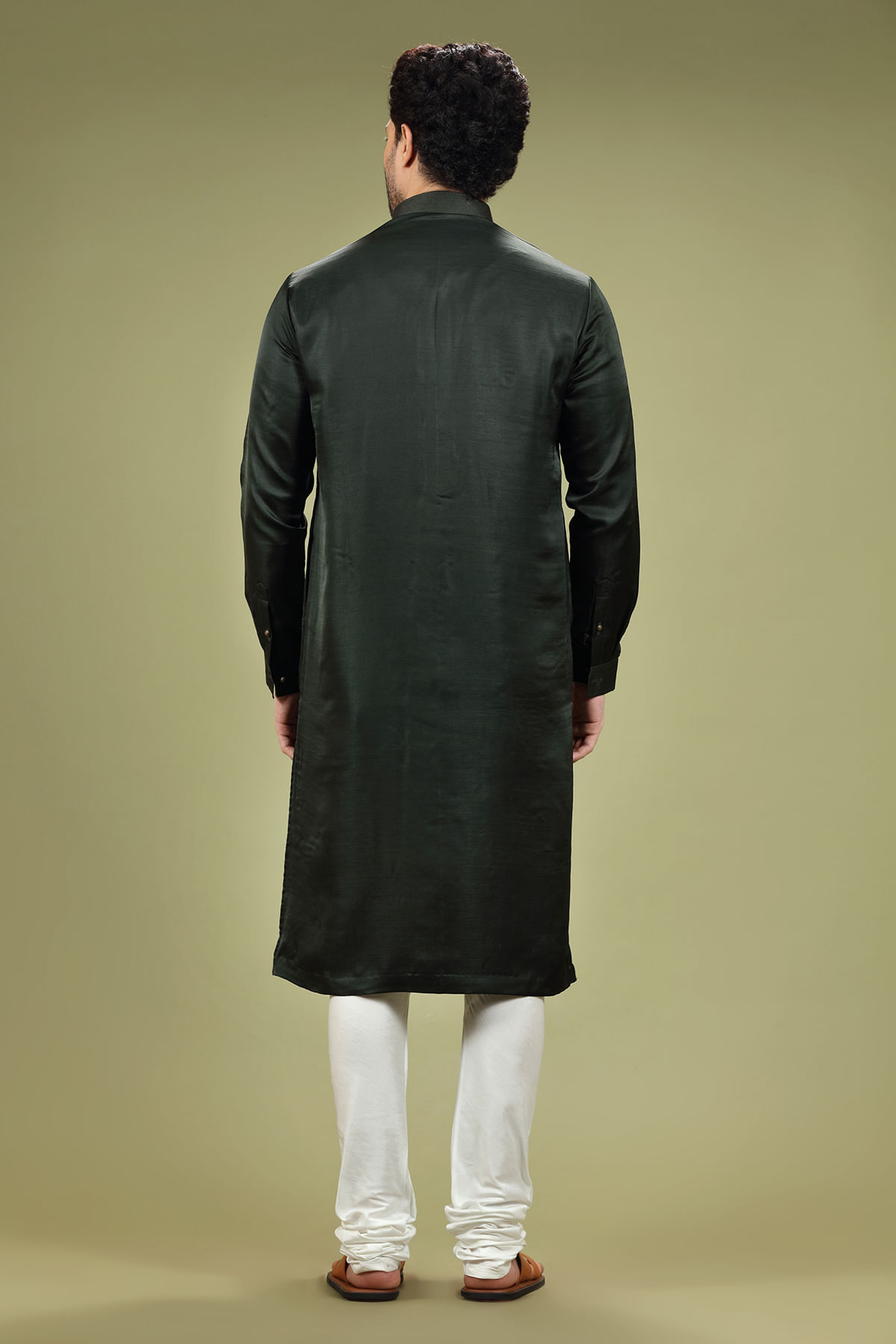 Forest Green Silk Kurta Pajama (2-Piece) - Image 4