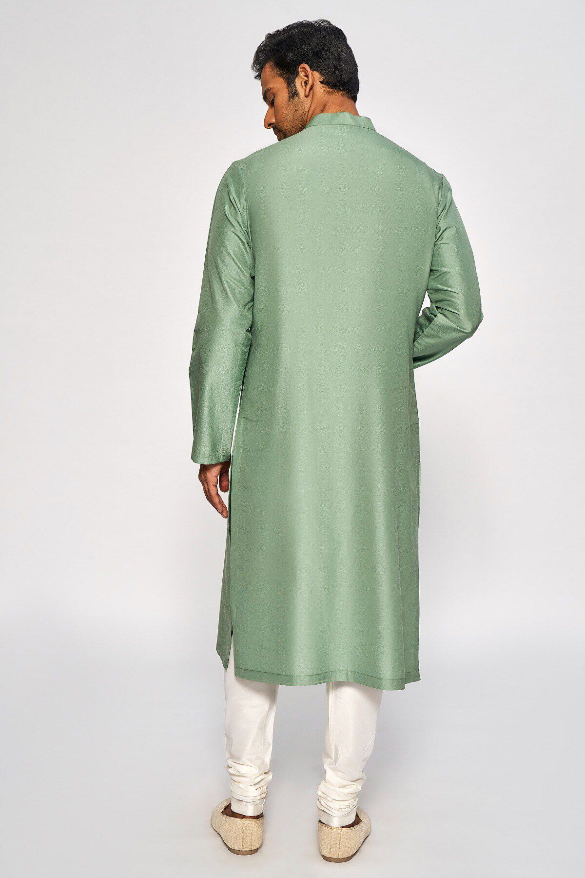 Sage Green Silk Kurta Pajama (2-Piece) - Image 3