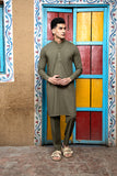 Army Green Plain Weave Kurta Pajama (2-Piece) - Image 2