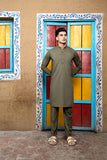 Army Green Plain Weave Kurta Pajama (2-Piece) - Image 3
