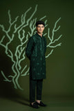 Deep Green Embroidered Wash-and-Wear Kurta Pajama (2-Piece) - Image 4
