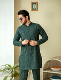Deep Green Woven Wash & Wear Kurta Pajama (2-Piece) - Image 5