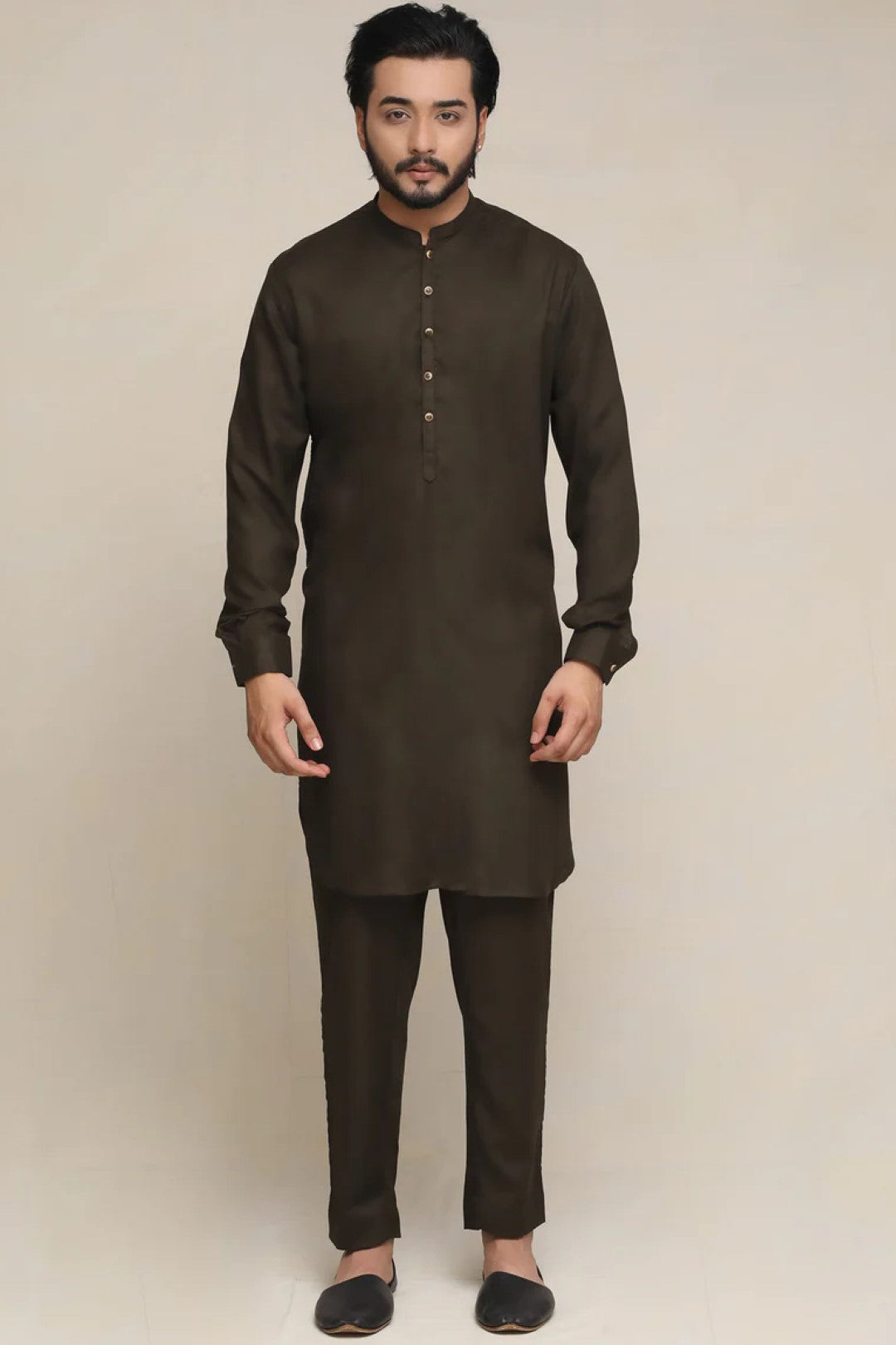 Olive Green Wash-&-Wear Kurta Pajama (2-Piece) - Image 1