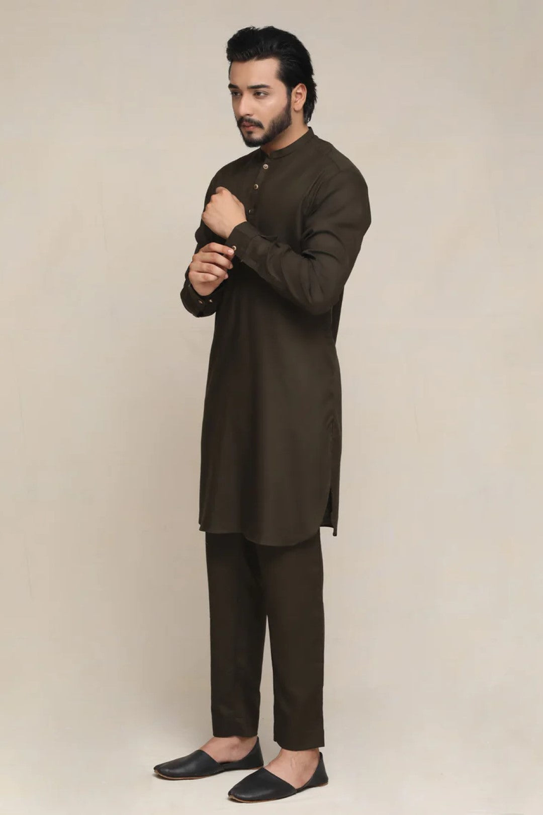 Olive Green Wash-&-Wear Kurta Pajama (2-Piece) - Image 2