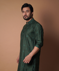 Emerald Green Motif Embroidered Silk-Blend Kurta (2-Piece) - Image 5