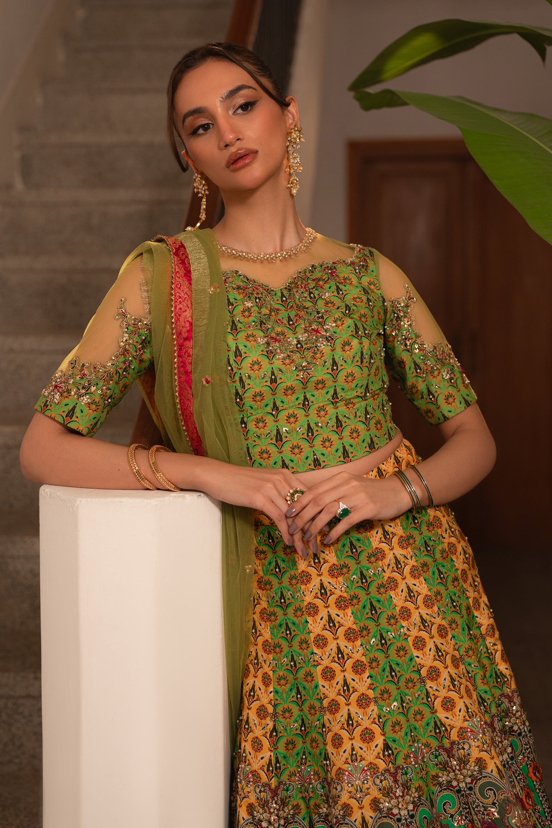 Lime Green Gota Embellished Silk Lehenga Choli (3-Piece) - Image 5