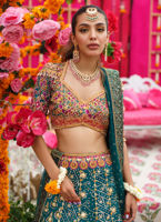 Pakistani Jade Embellished Charmeuse Silk Lehnga Choli (3-Piece) - Image 3