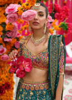 Pakistani Jade Embellished Charmeuse Silk Lehnga Choli (3-Piece) - Image 4