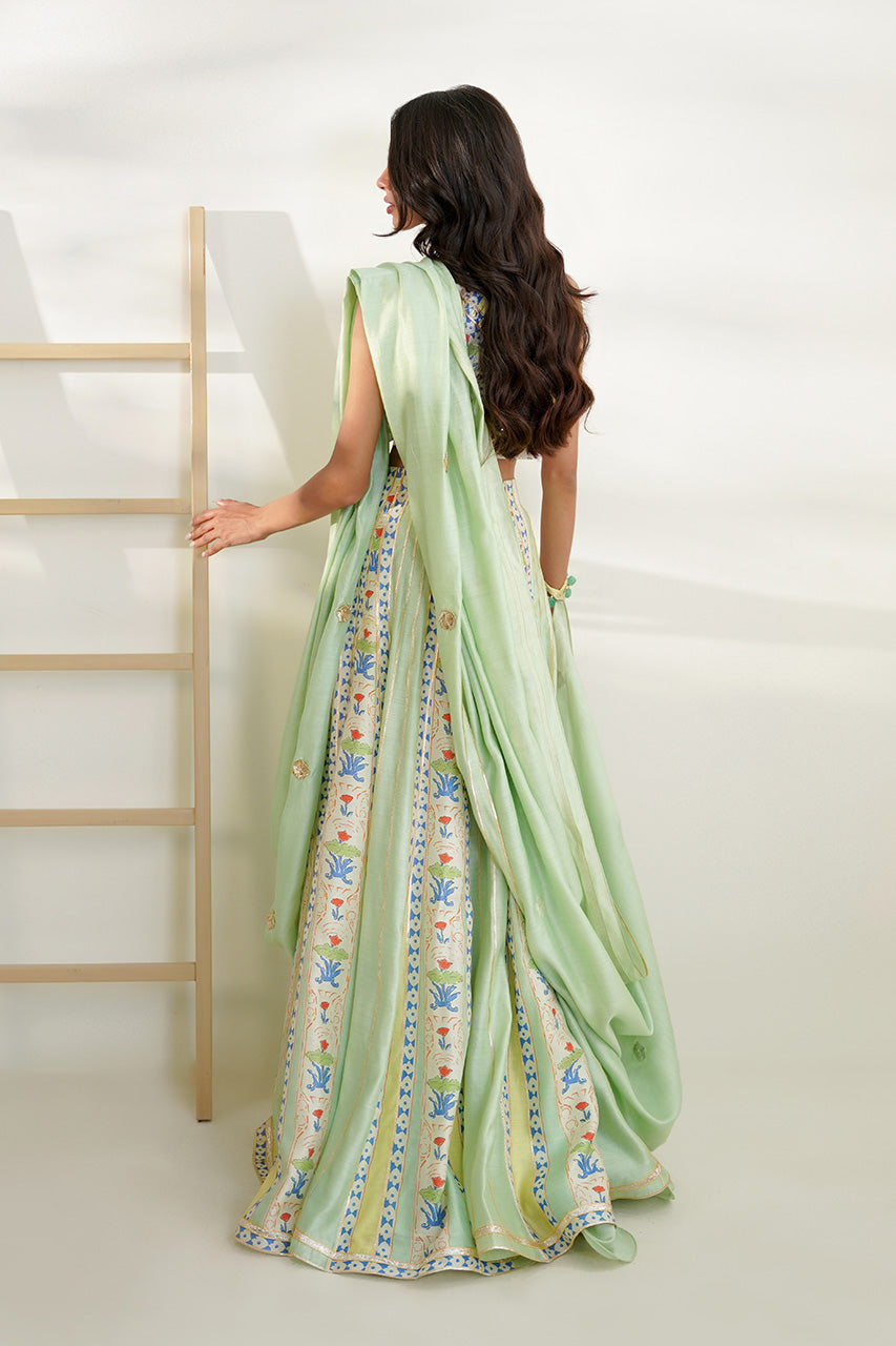 Pakistani Mint Gota Khaddi Silk Lehenga Set (3-Piece) - Image 2