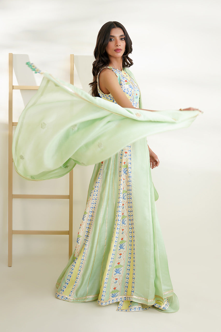 Pakistani Mint Gota Khaddi Silk Lehenga Set (3-Piece) - Image 3