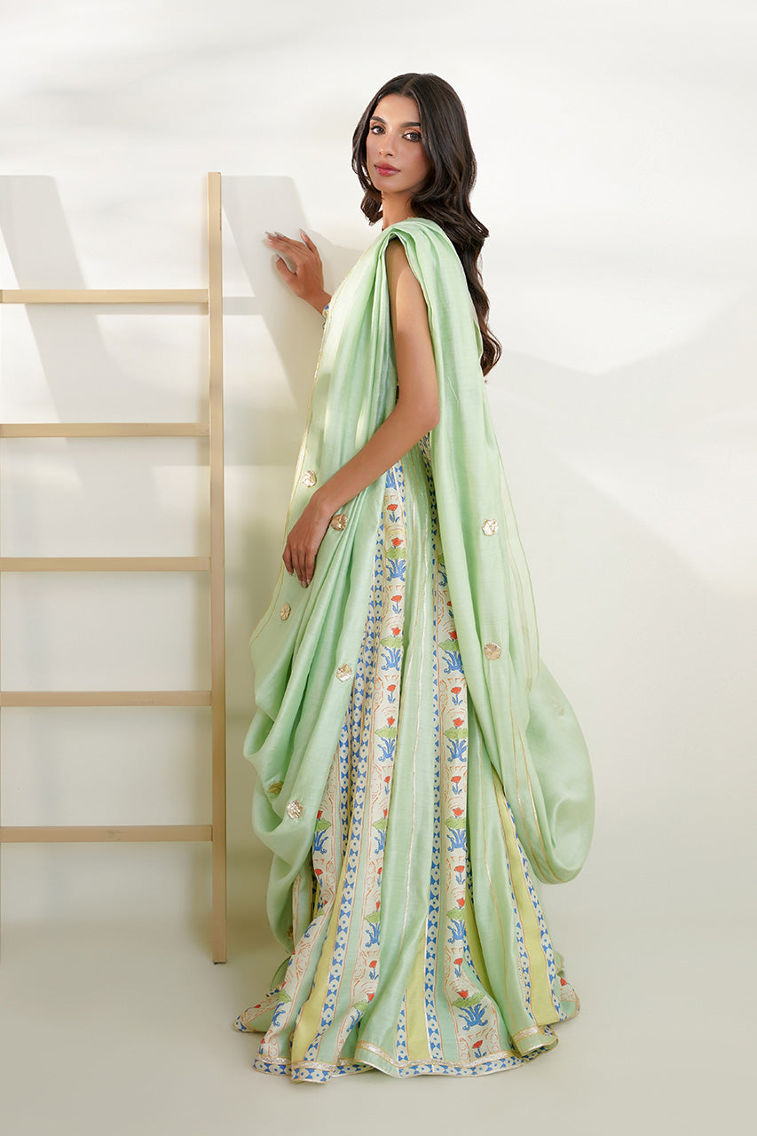 Pakistani Mint Gota Khaddi Silk Lehenga Set (3-Piece) - Image 7