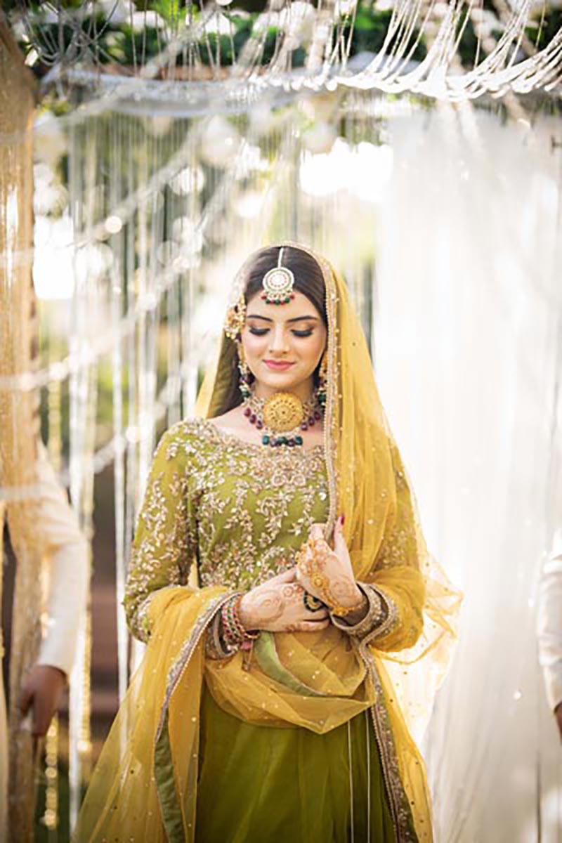 Olive Green Embroidered Net Lehenga (3-Piece) - Image 2