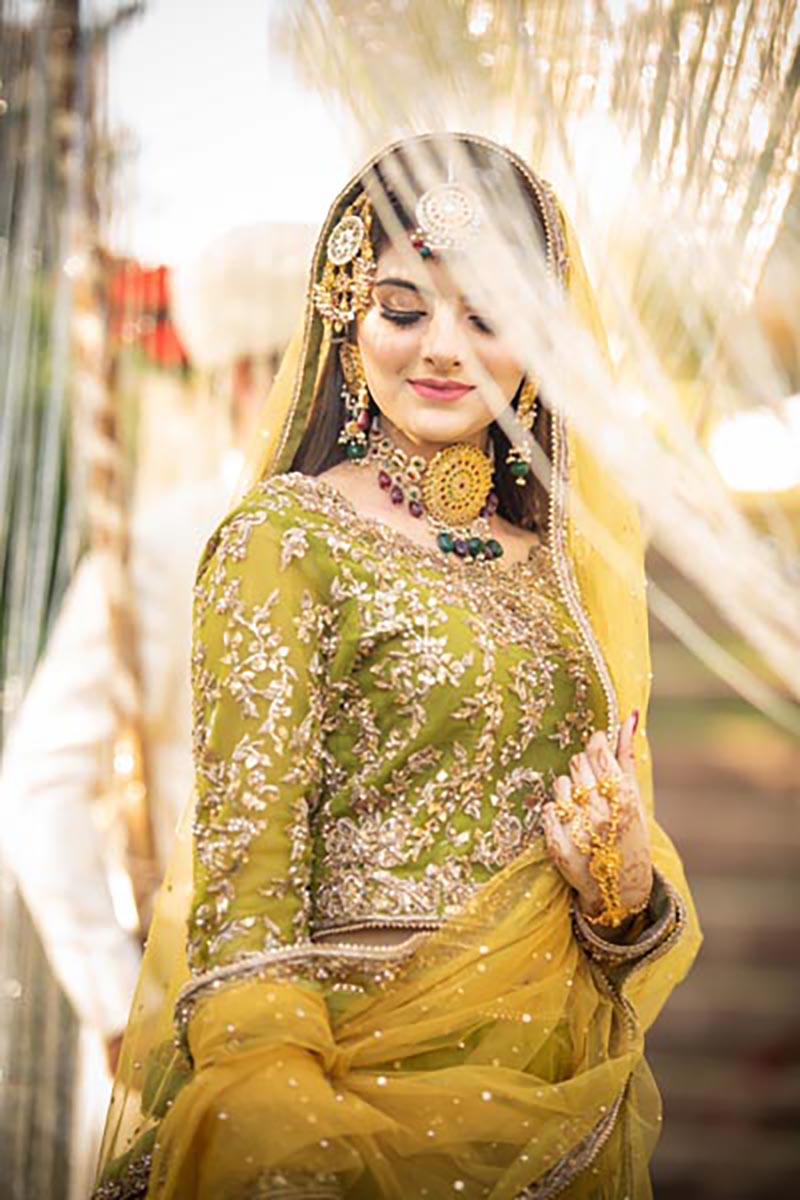 Olive Green Embroidered Net Lehenga (3-Piece) - Image 3