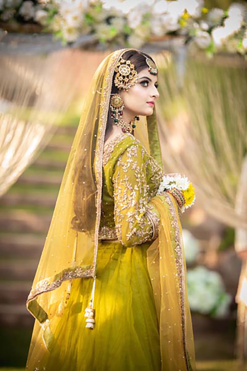 Olive Green Embroidered Net Lehenga (3-Piece) - Image 4