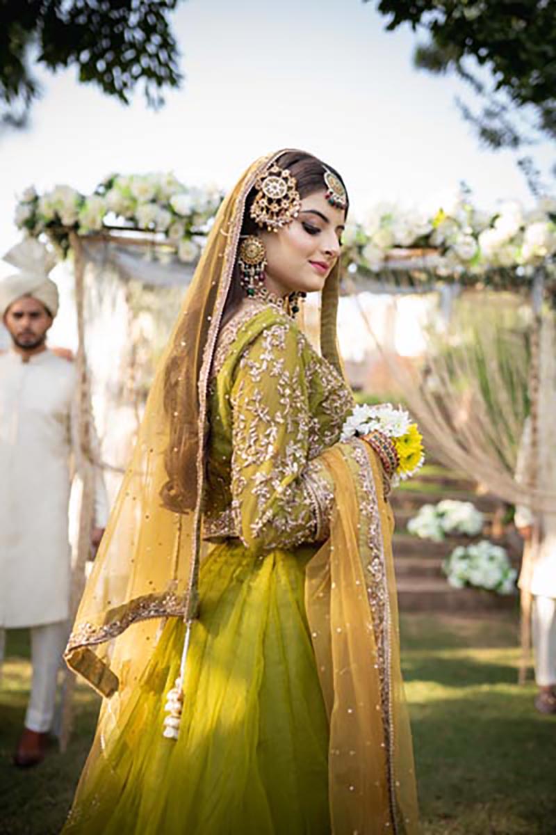 Olive Green Embroidered Net Lehenga (3-Piece) - Image 8