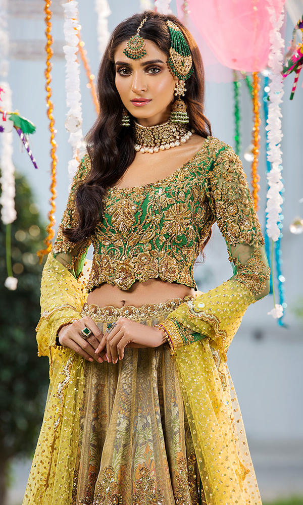 Green Cutwork Net Lehenga Set (3-Piece) - Image 3