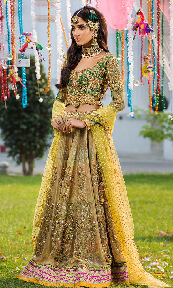 Green Cutwork Net Lehenga Set (3-Piece) - Image 4