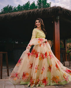 Pakistani Mint Green Embroidered Organza Lehenga Set (3-Piece) - Image 1