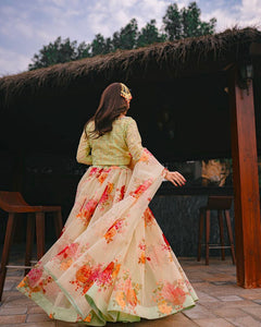 Pakistani Mint Green Embroidered Organza Lehenga Set (3-Piece) - Image 2