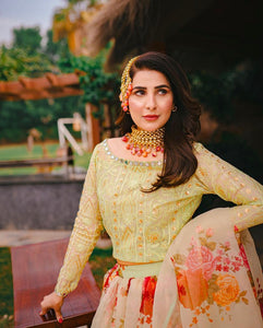 Pakistani Mint Green Embroidered Organza Lehenga Set (3-Piece) - Image 4